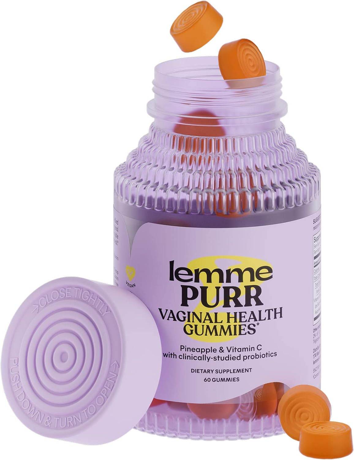 Women's Vaginal Probiotic Gummies - pH Balance, Odor Control, Yeast & Flora Support + Vitamin C - Pineapple Flavor (60 Count)